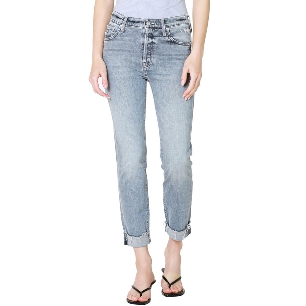 Mother The Scrapper Cuff Ankle Fray in Shadows in the Grass Jeans Straight Leg